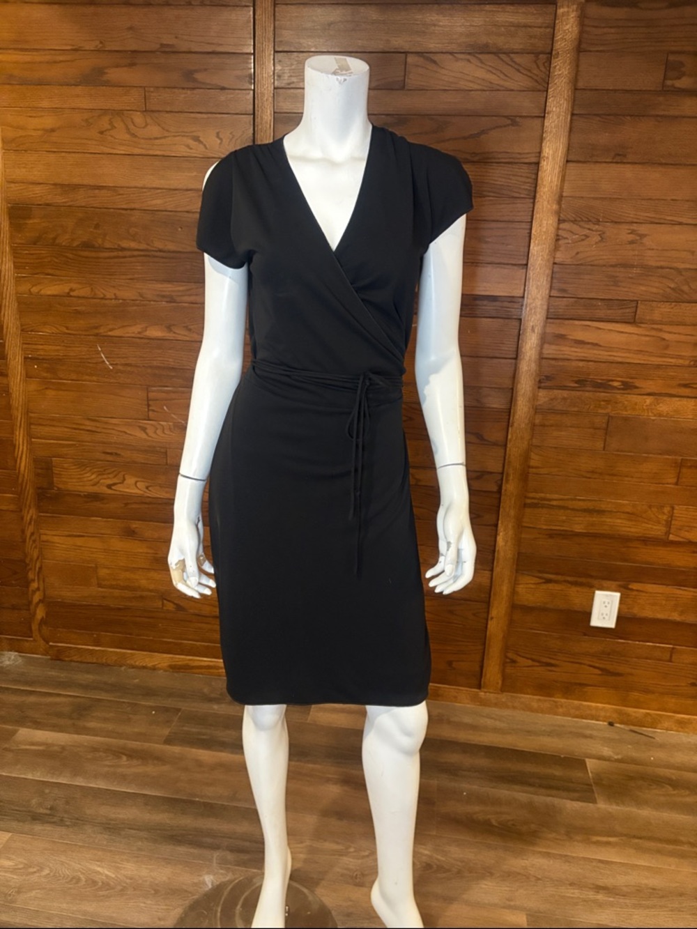 Kenneth Cole Black Wrap-Front Midi Dress